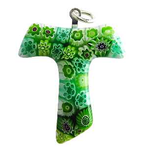 ヴェネチアングラス ペンダントトップ フィオレット Tクロス グリーン   エルコレ・モレッティ（ストラップ付）