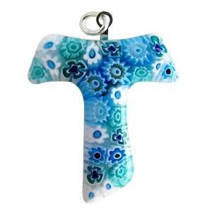 ヴェネチアングラス ペンダントトップ フィオレット Tクロス ライトブルー   エルコレ・モレッティ（ストラップ付）