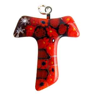 ヴェネチアングラス ペンダントトップ フィオレット Tクロス レッド   エルコレ・モレッティ（ストラップ付）