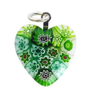 ヴェネチアングラス ペンダントトップ フィオレット ハート グリーン   エルコレ・モレッティ（ストラップ付）