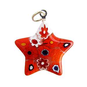 ヴェネチアングラス ペンダントトップ フィオレット スター レッド   エルコレ・モレッティ（ストラップ付）