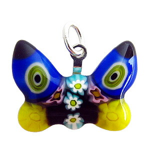 ヴェネチアングラス ペンダントトップ アニマル チョウ イエロー   エルコレ・モレッティ（ストラップ付）