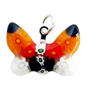 ヴェネチアングラス ペンダントトップ アニマル チョウ オレンジ   エルコレ・モレッティ（ストラップ付）