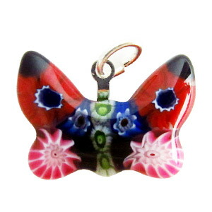 ヴェネチアングラス ペンダントトップ アニマル チョウ レッド   エルコレ・モレッティ（ストラップ付）
