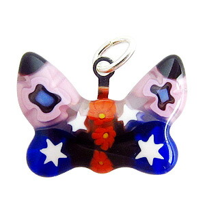 ヴェネチアングラス ペンダントトップ アニマル チョウ ピンク   エルコレ・モレッティ（ストラップ付）