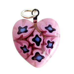 ヴェネチアングラス ペンダントトップ ハートタイプ ピンク   エルコレ・モレッティ（ストラップ付）