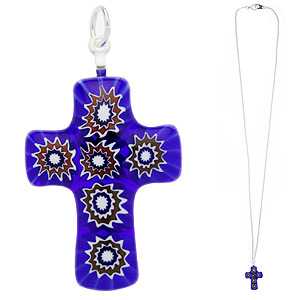 ヴェネチアングラス ペンダントトップ クロスタイプ ロゼッタ（チェーン付）   エルコレ・モレッティ