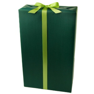 [ラッピング] 贈答用木箱布張り 2本用 包装紙「緑」 + リボン