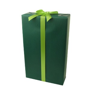 [ラッピング] ギフトハーフボトル2本箱 包装紙「緑」+リボン