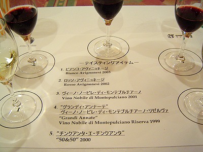 試飲したワイン５種のリスト