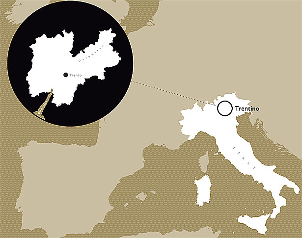 フェッラーリのあるトレンティーノの地図