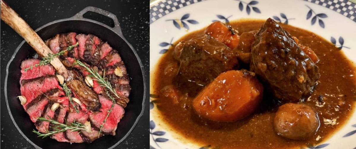 ステーキとビーフシチュー